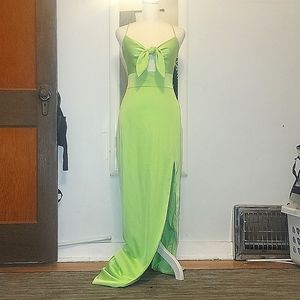 GORGEOUS Neon Green Tie-Front Maxi Dress